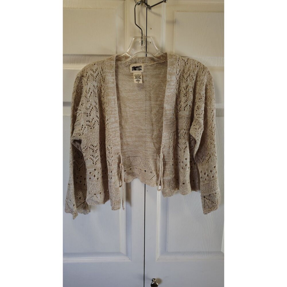 Sweet Kizz XL Beige Boho Cottagecore Open-Knit Crochet Cardigan W/Ties XL